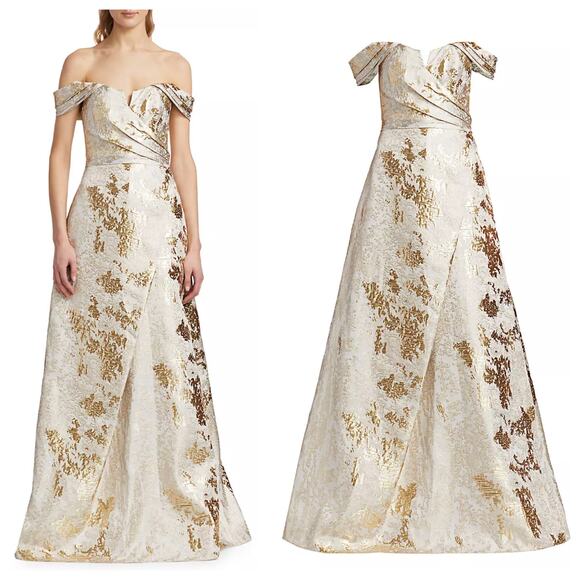 Rene Ruiz Collection Brocade Off-The-Shoulder Gown - Picture 1 of 16